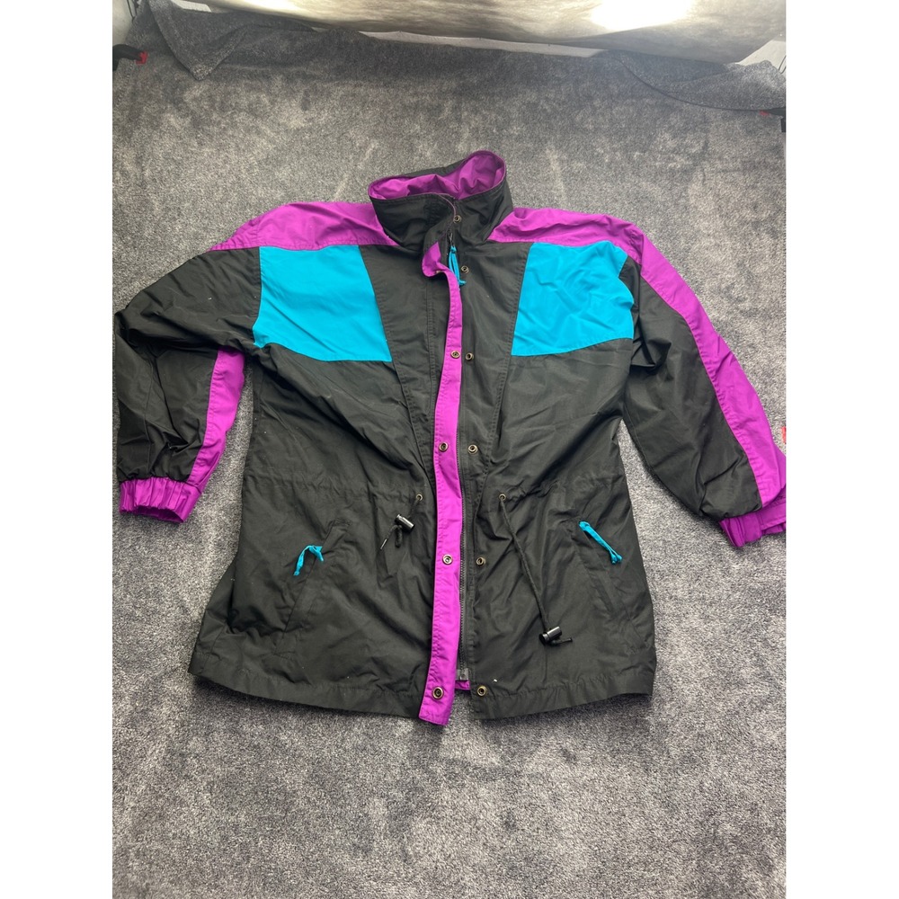 Vintage Hunt Club Colorblock Windbreaker Jacket Purple Teal Black Medium 90s